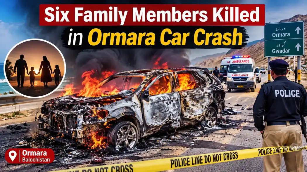 Ormara car crash involving a family car on the Coastal Highway in Balochistan