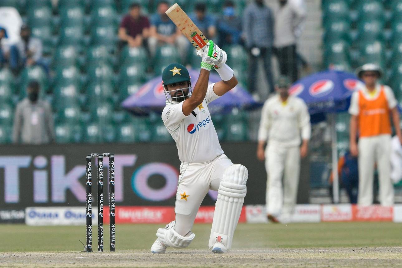 Abdullah Shafique and Babar Azam batting during the Pakistan West Indies second Test match after building a strong unbeaten partnership.