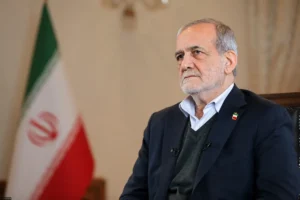 Iranian President Masoud Pezeshkian during an official meeting discussing Pezeshkian Khamenei communication and leadership matters