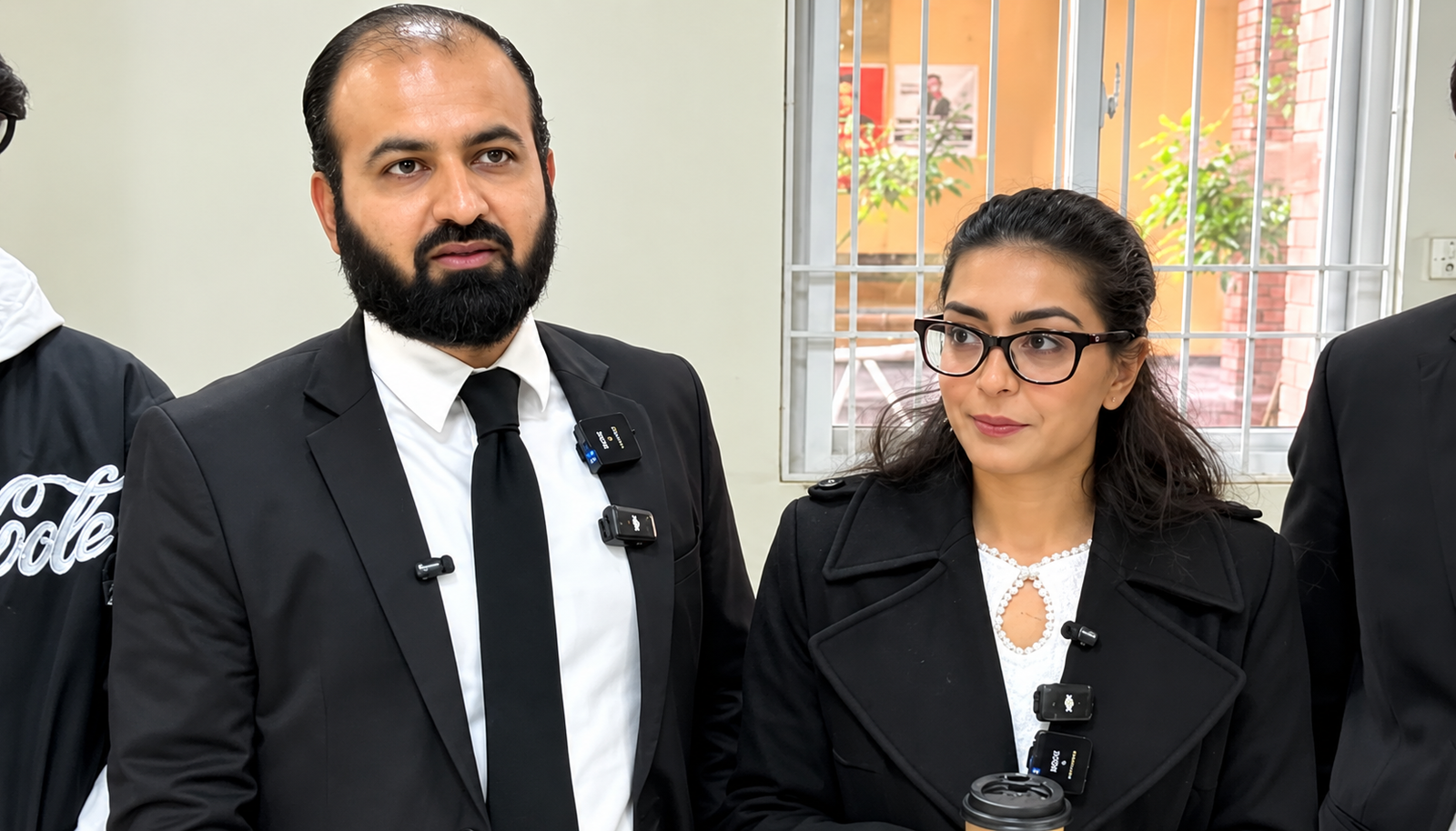 Lawyers Imaan Mazari and Hadi Ali Chattha addressing reporters regarding the contempt proceedings case