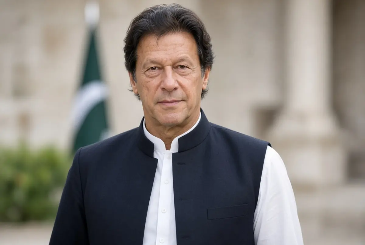 Formal portrait of Imran Khan in traditional attire related to IHC Imran order on solitary confinement and family meetings