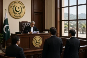 IHC Sheesha Cafes case: Islamabad High Court judge reviewing order with lawyers present in courtroom