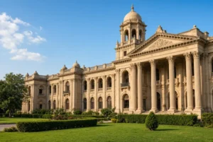 Lahore High Court grand colonial building with columns and dome under clear blue sky related to Imran sisters detention petitions hearing