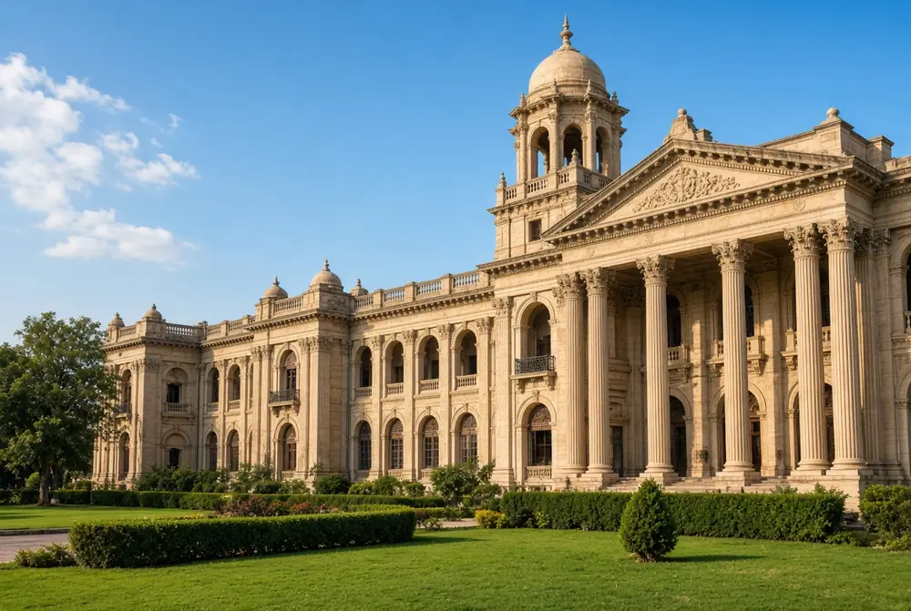 Lahore High Court grand colonial building with columns and dome under clear blue sky related to Imran sisters detention petitions hearing