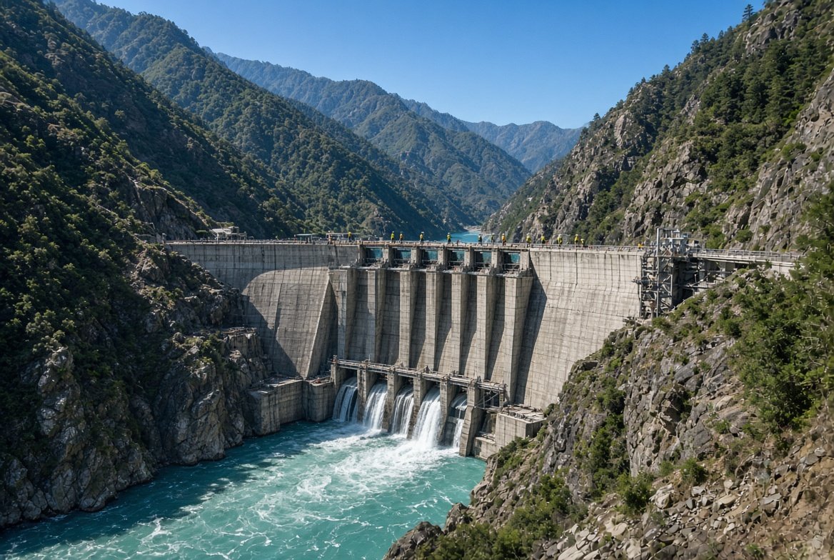 Baglihar Dam hydropower project on Chenab River showing the key infrastructure under the Indus Waters Treaty dispute