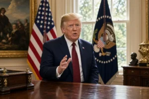 US President Donald Trump speaking in the Oval Office after rejecting Iran peace roadmap proposal