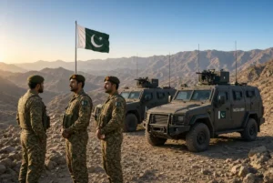 Pakistan Army soldiers and armored vehicles in Balochistan mountains during Kalat terrorists killed intelligence-based operation