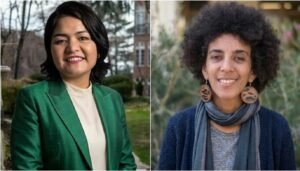 Pakistani human rights lawyer Jalila Haider and AI researcher Timnit Gebru, winners of the Right Livelihood award.