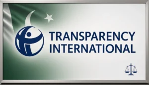 Professional Transparency International logo with Pakistani flag and justice scales representing RTI laws Pakistan