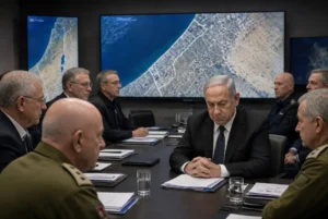 Israeli Prime Minister Benjamin Netanyahu in a security briefing after receiving UAE Hamas warning before October 7