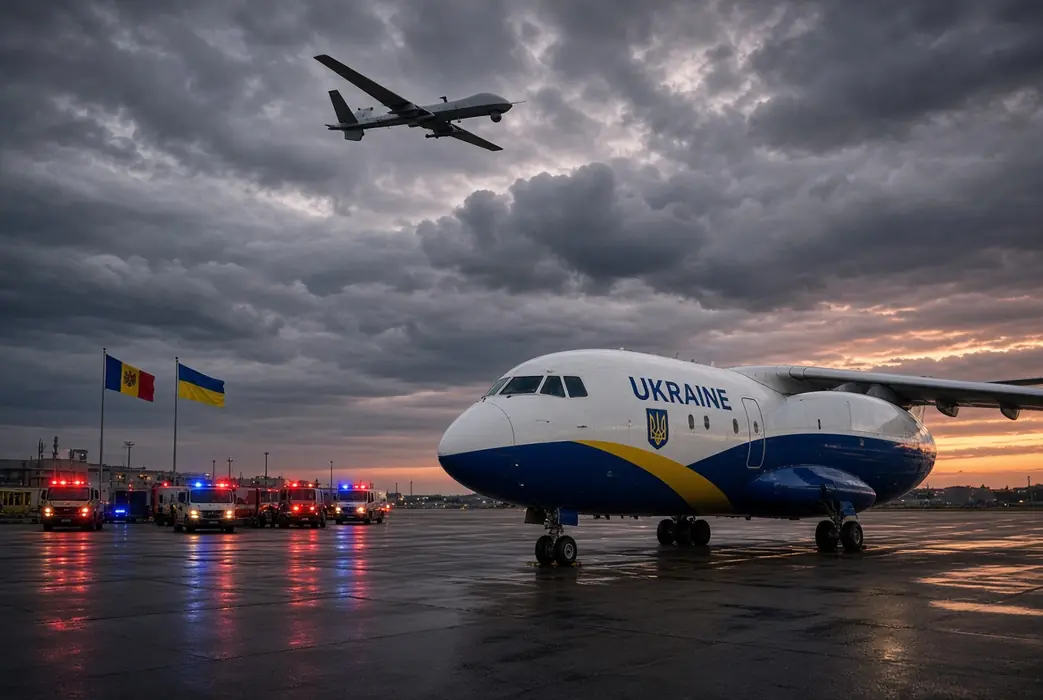 Ukrainian President Zelenskiy plane on runway in Moldova with drone flying nearby after airspace alert