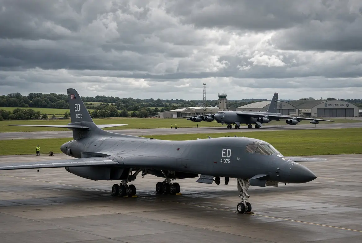 US Air Force B-1 bombers parked on the tarmac at RAF Fairford airbase in Britain during withdrawal after security scare