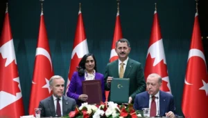 Canadian Prime Minister Mark Carney and Turkish President Tayyip Erdogan at the Canada Turkiye partnership signing ceremony in Ankara