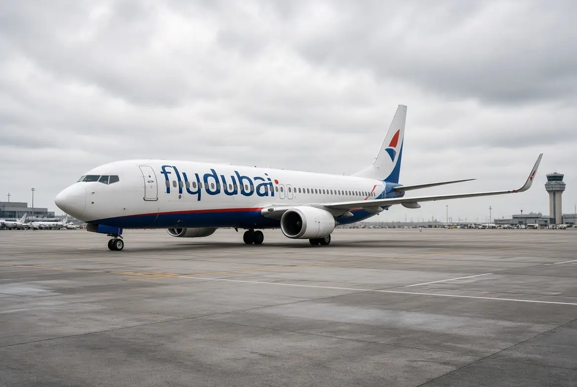 Flydubai Boeing 737 aircraft parked on airport tarmac after emergency diversion linked to flydubai co-pilot incident