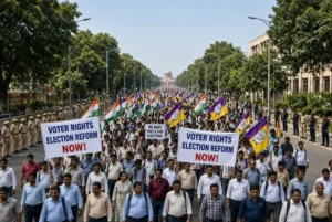 Large peaceful opposition march in New Delhi demanding India voter list reforms and election transparency