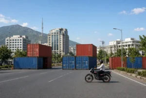Islamabad roads closure showing shipping containers placed as precaution on capital roads ahead of PTI march