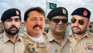 Collage of martyred police officers DSP Imran Ud Din Khan, Sub-Inspector Afzal Awan, Havaldar Kazim and Head Constable Amjad in Karak terrorist attack