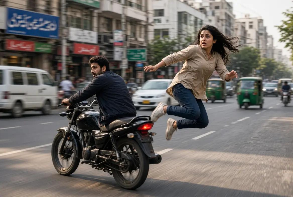 Lahore bike harassment: Woman jumps off motorcycle