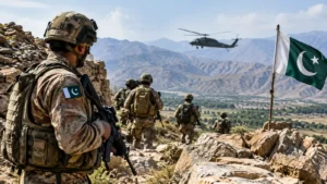 Pakistani security forces patrol during a North Waziristan operation