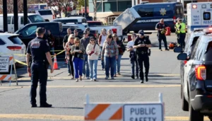 Memorial scene related to Oregon school shooting at Silver Rail Elementary School in Bend