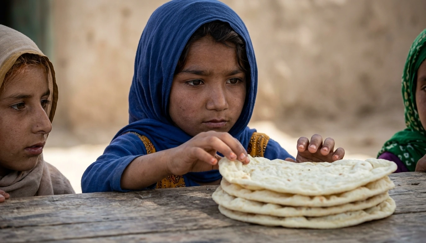 Malnourished children and food distribution scene related to Pakistan hunger index report showing serious levels of undernutrition