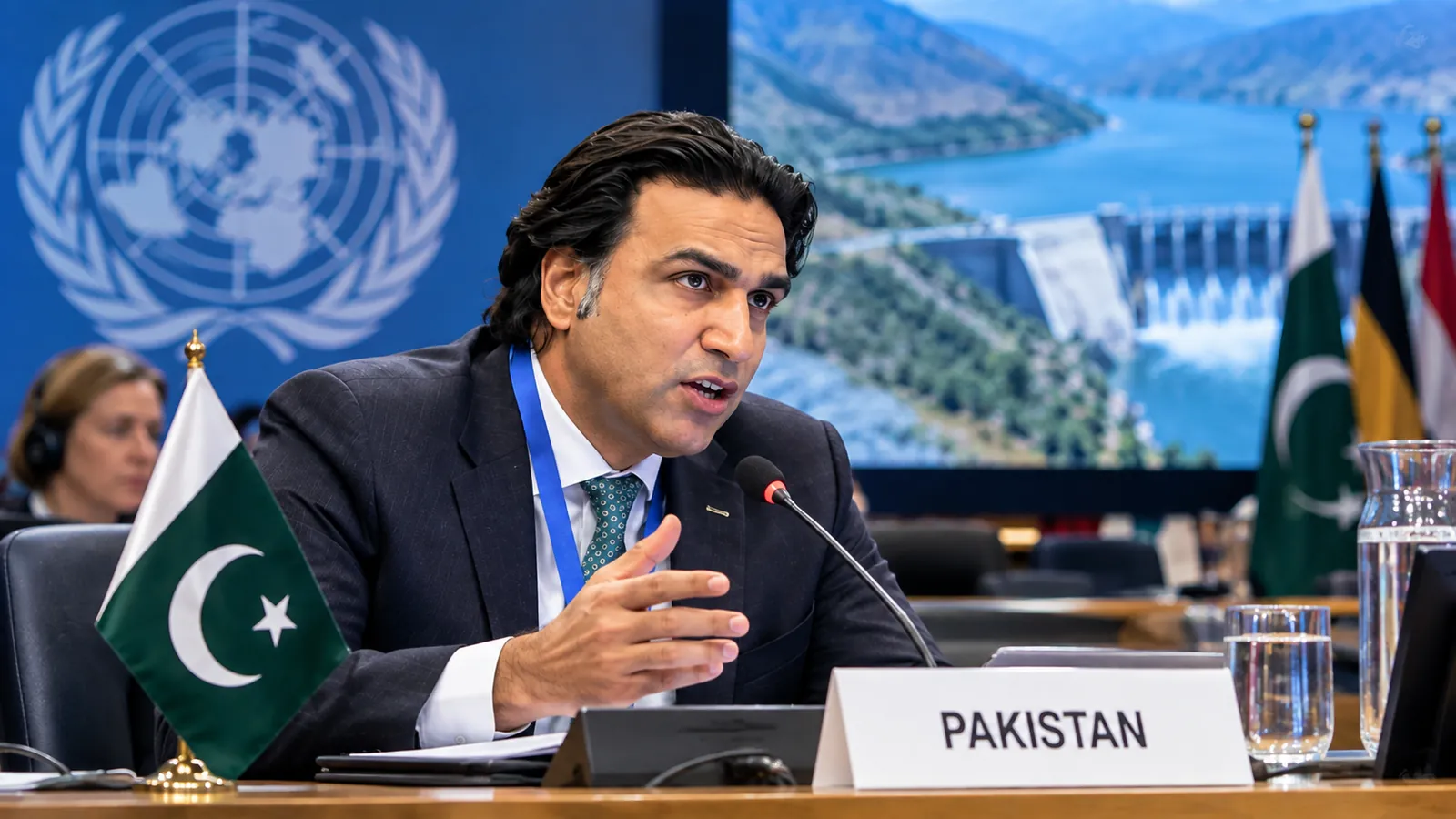 Pakistani delegate discusses the Indus Waters issue at a UN Human Rights Council session
