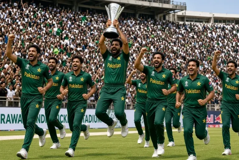Pakistan cricket team players celebrating victory after rising in Pakistan ODI rankings following win over England