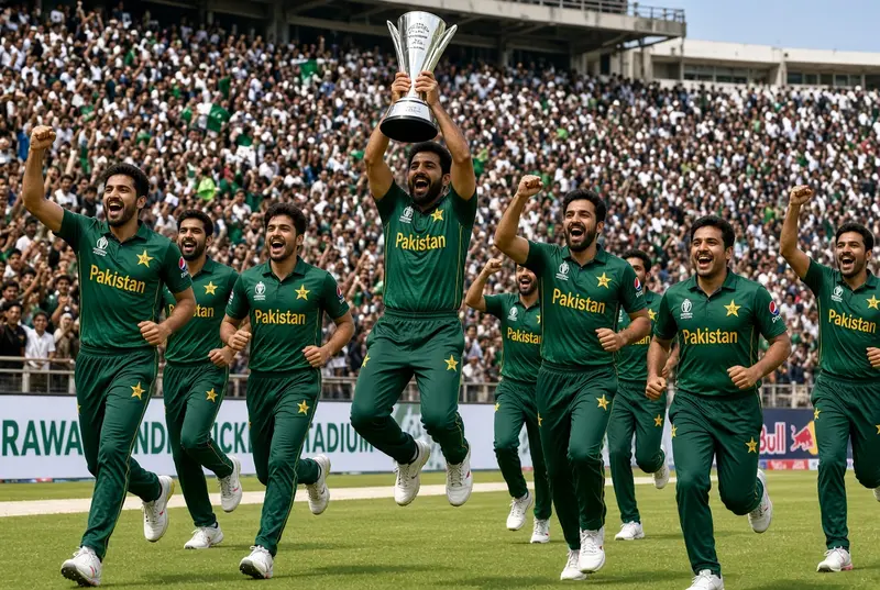 Pakistan cricket team players celebrating victory after rising in Pakistan ODI rankings following win over England