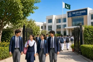 Students in uniform walking towards school gates in Lahore as Punjab schools open after fake holiday notice rejected