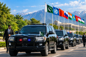 SCO Summit security motorcade with bulletproof vehicles in Islamabad