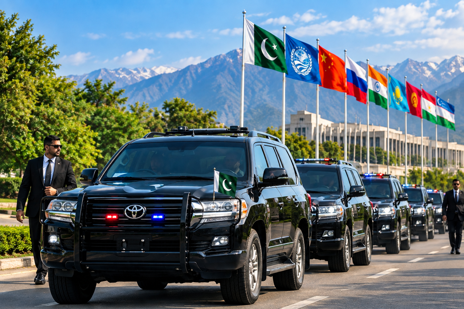 SCO Summit security motorcade with bulletproof vehicles in Islamabad