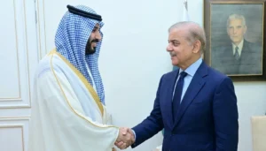 Prime Minister Shehbaz Sharif meets newly appointed Saudi Ambassador Dr Rajeh Tami Albugamy in Islamabad and reaffirms Pakistan stands shoulder to shoulder with Saudi Arabia