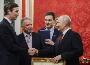 US Special Envoy Steve Witkoff shakes hands with Russian President Vladimir Putin during Witkoff Putin meeting
